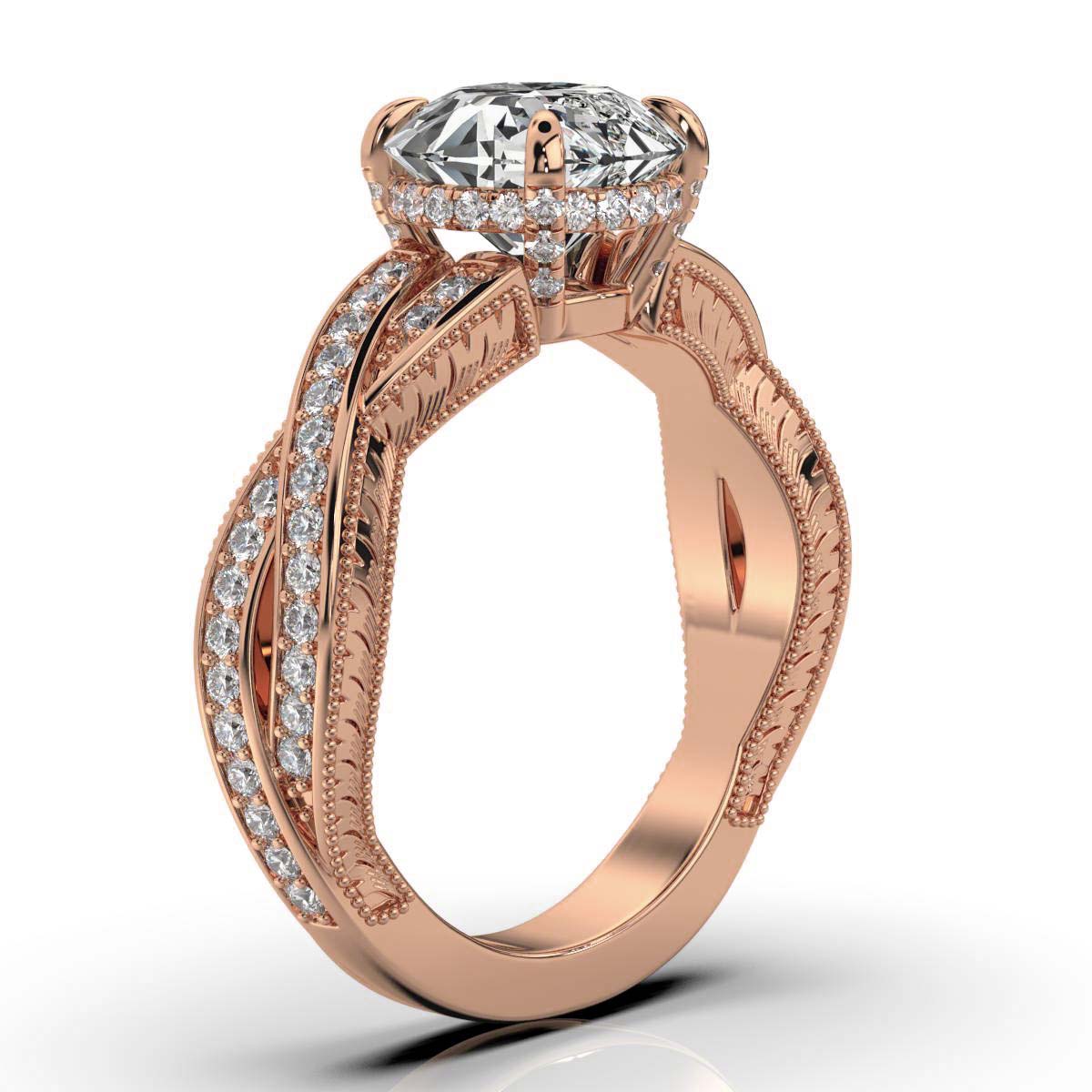 14K Rose Gold Marlon Hidden Accent Etched Lab Grown Diamond Ring (2/3 ct. tw)