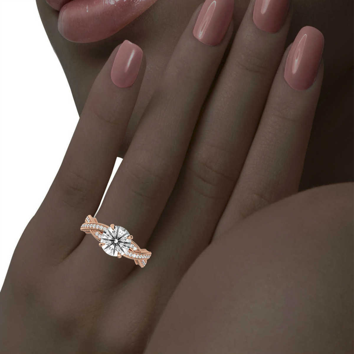 14K Rose Gold Marlon Hidden Accent Etched Lab Grown Diamond Ring (2/3 ct. tw)