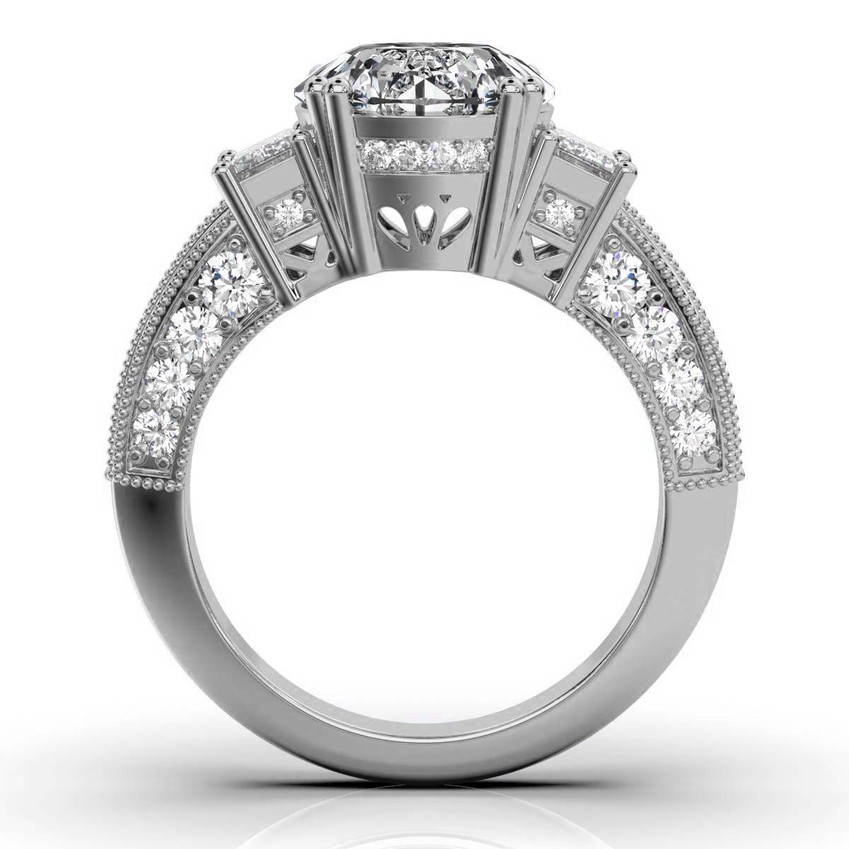 14K White Gold Cressida Milgrain Three Stone Emerald Lab Grown Diamond Ring (1 1/5 ct. tw)