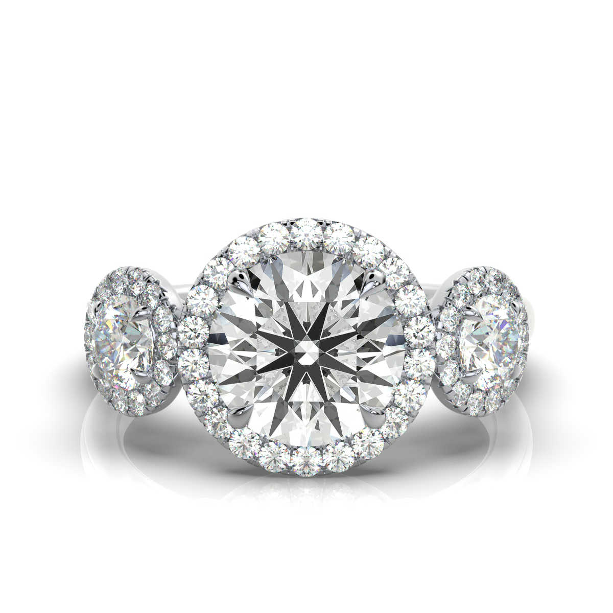 14K White Gold Lasin Three Stone Halo Lab Grown Diamond Ring (1 ct. tw)