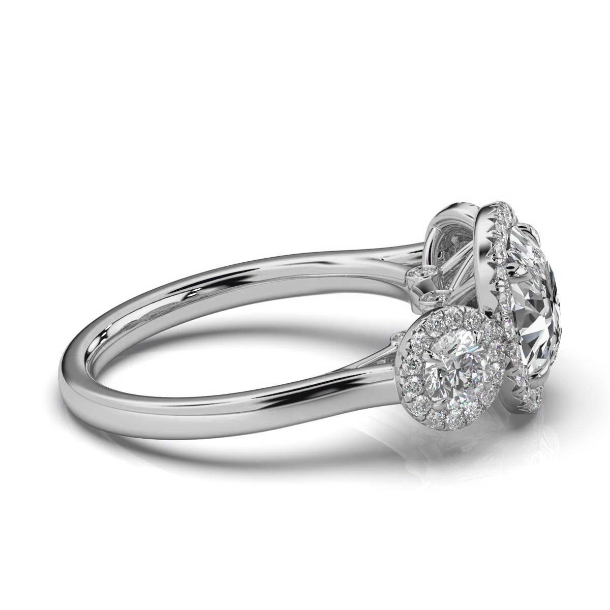 14K White Gold Lasin Three Stone Halo Lab Grown Diamond Ring (1 ct. tw)