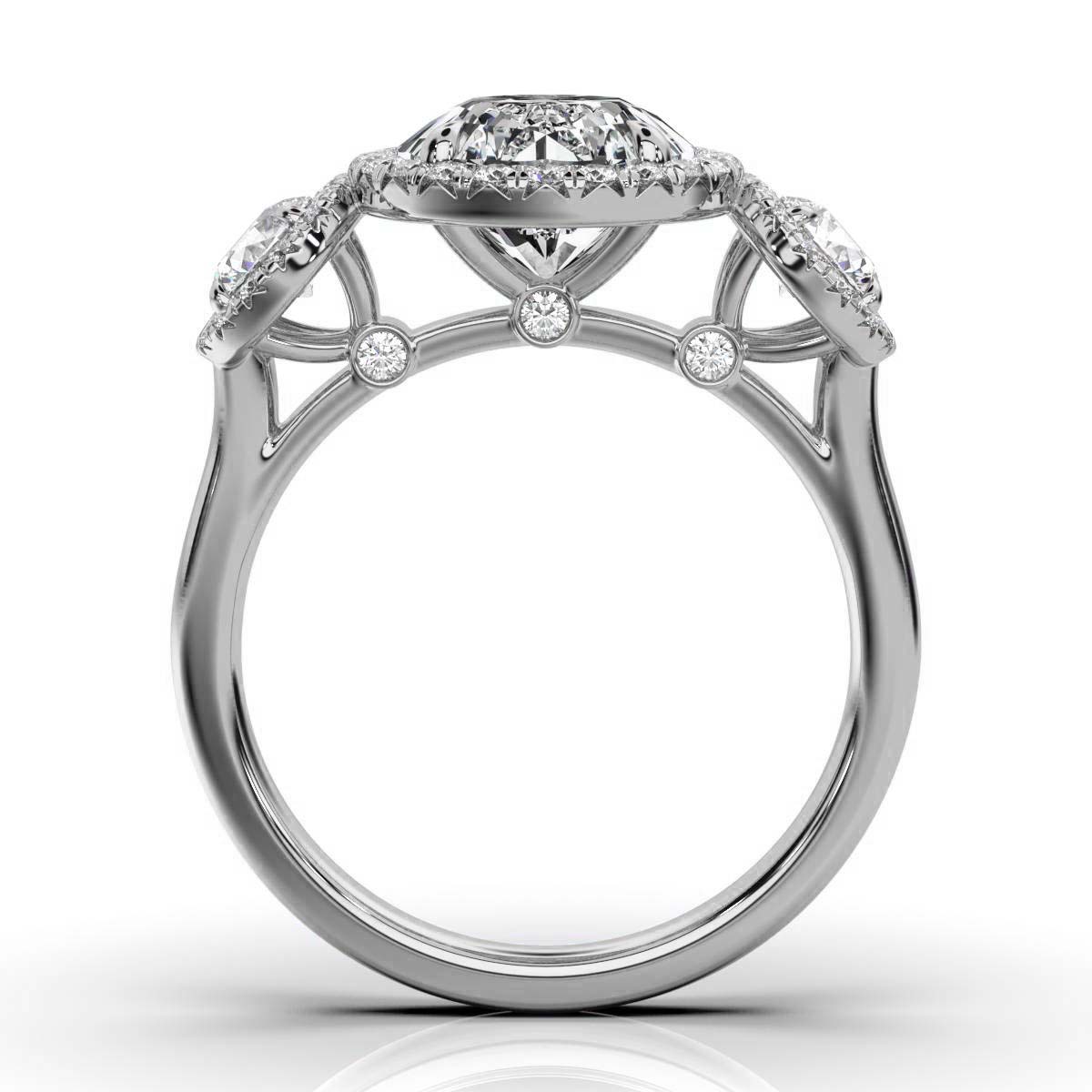 14K White Gold Lasin Three Stone Halo Lab Grown Diamond Ring (1 ct. tw)