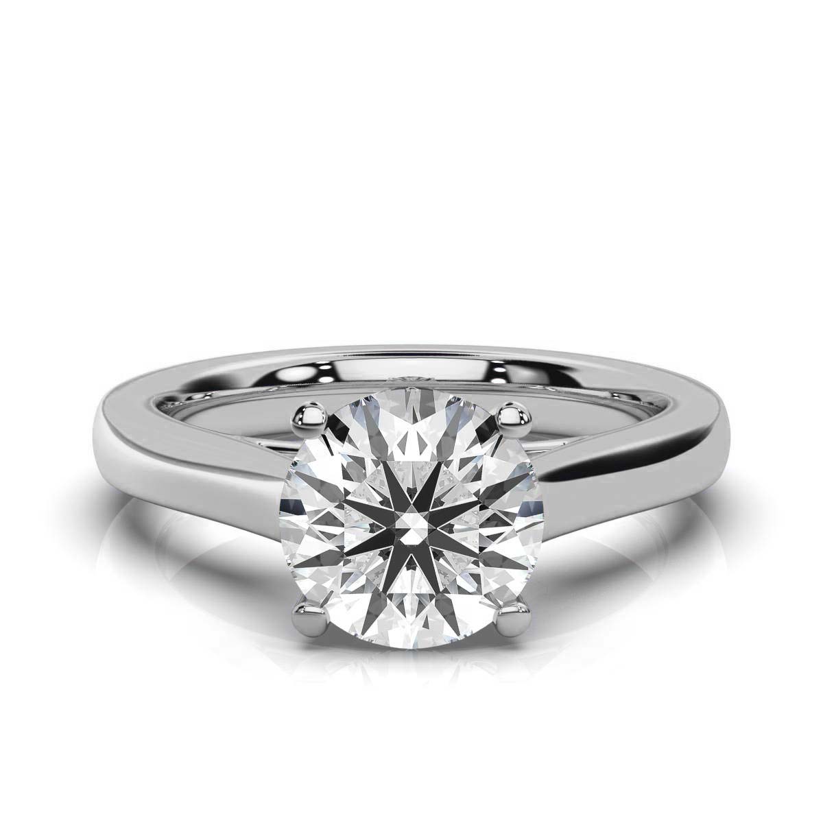 14K White Gold Sarah Cathedral Solitaire Four Prongs Engagement Ring 