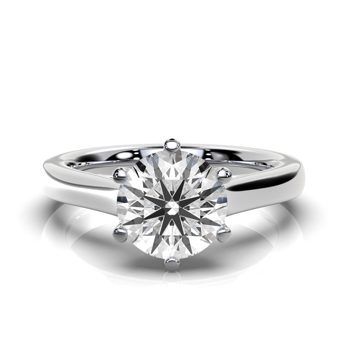 14K White Gold Sarah Cathedral Solitaire Six Prongs Engagement Ring 
