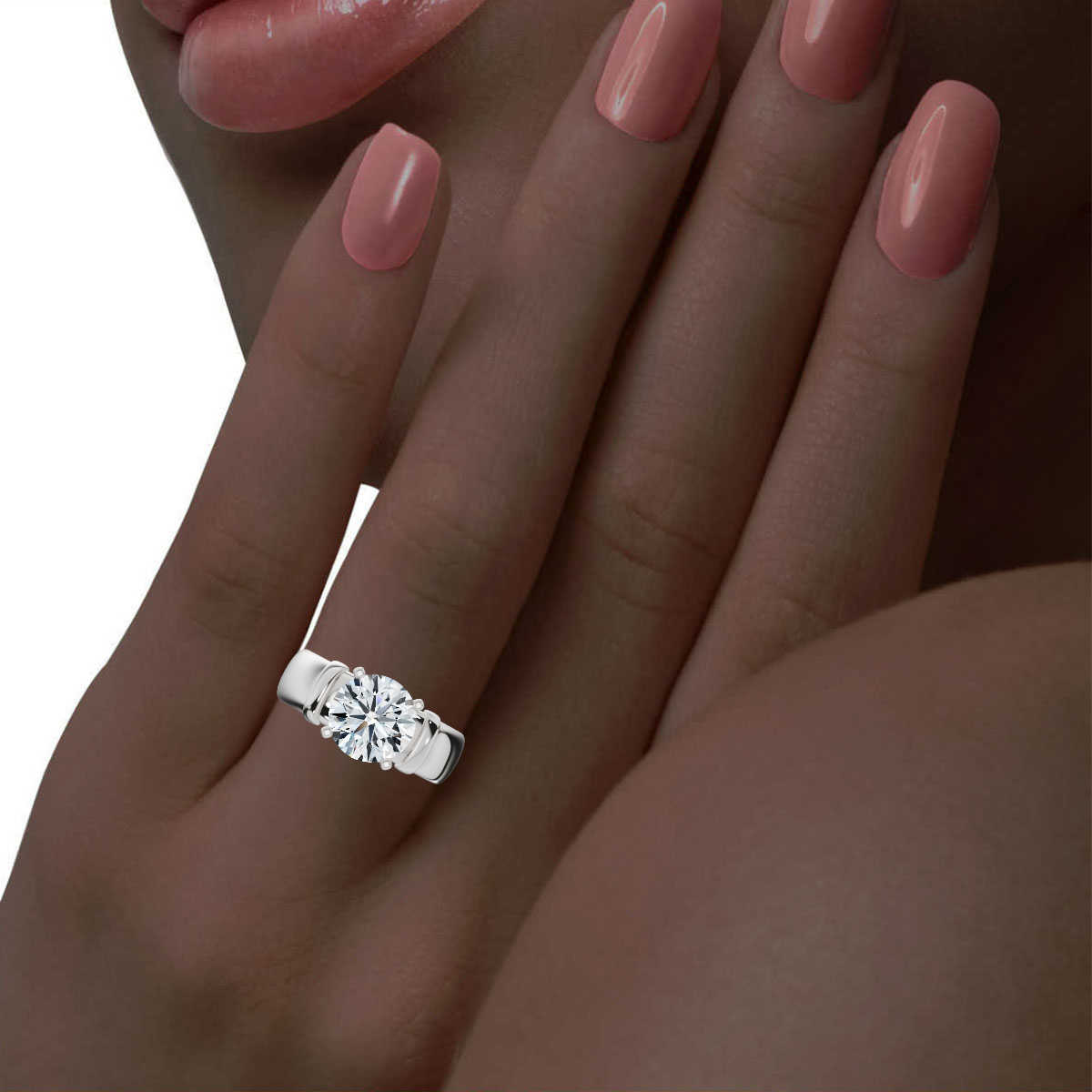 14K White Gold Solila Bold Luxurious Engagement Ring 