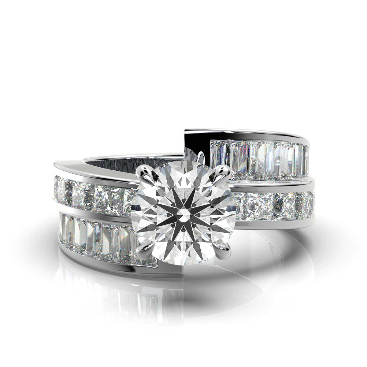 14K White Gold Mira Princess and Baguette Accented Lab Grown Diamond Ring (2 1/5 ct. tw)