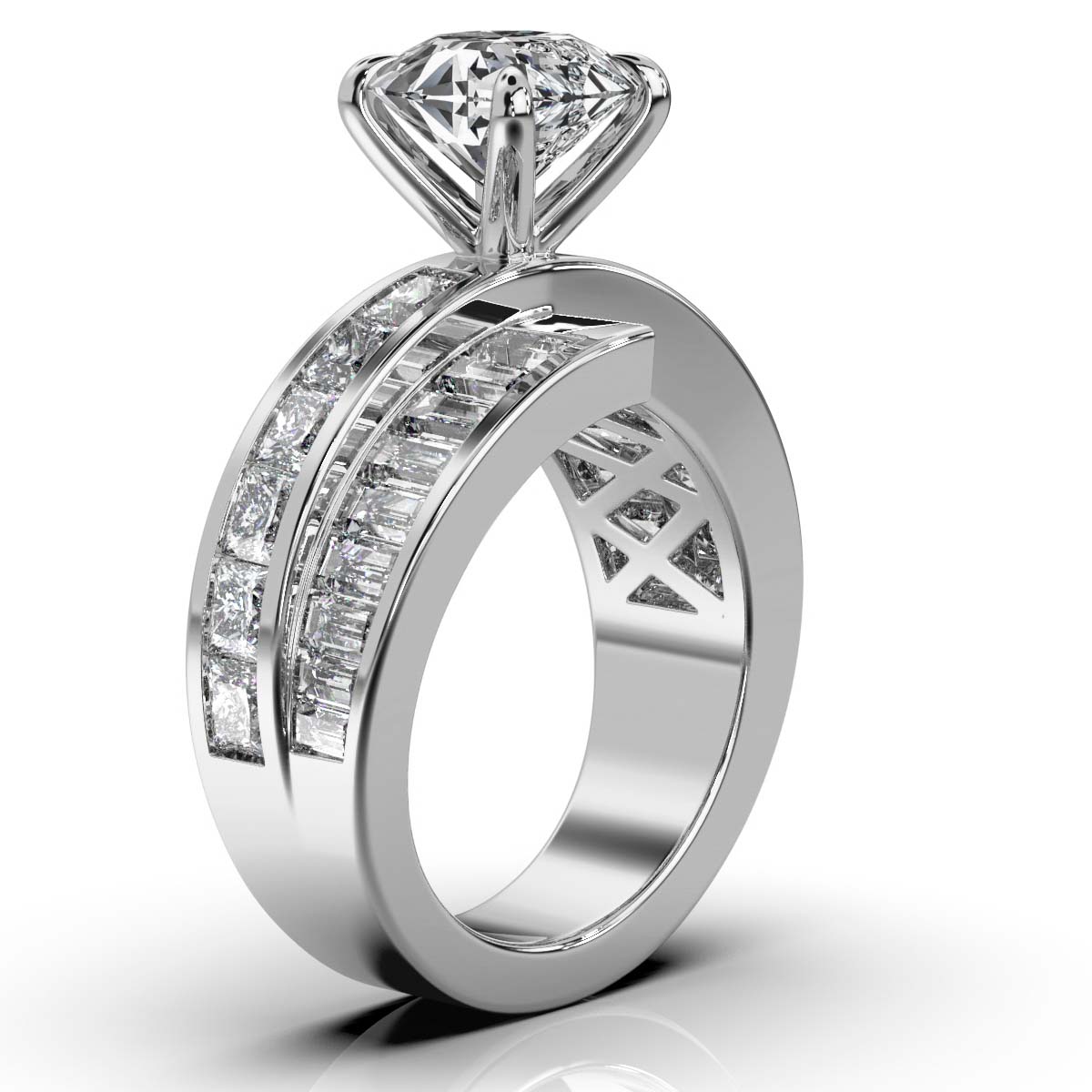 14K White Gold Mira Princess and Baguette Accented Lab Grown Diamond Ring (2 1/5 ct. tw)