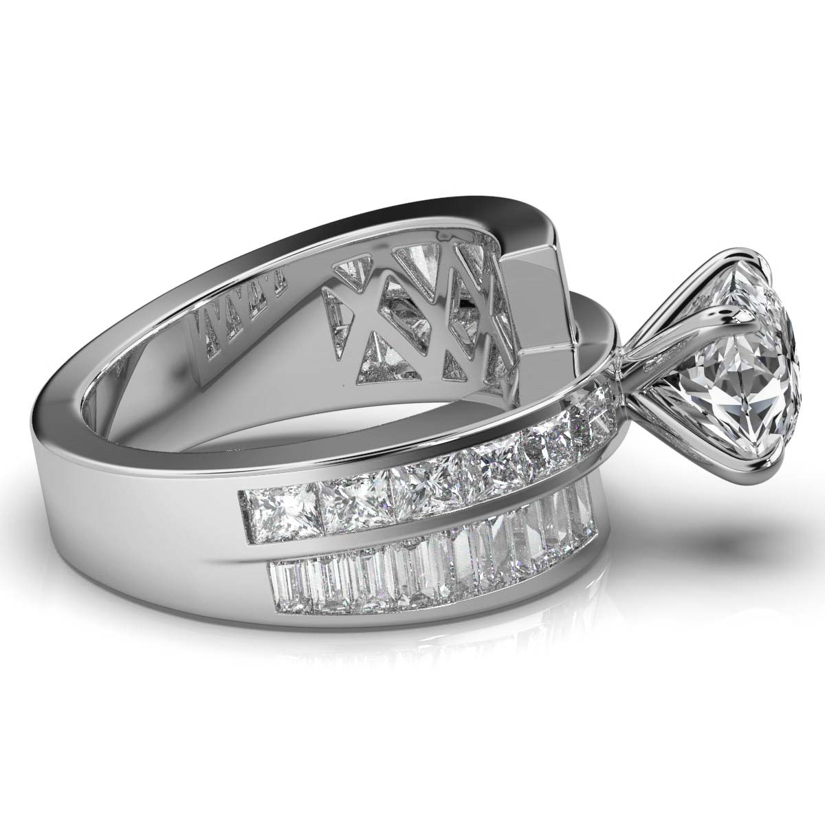 14K White Gold Mira Princess and Baguette Accented Lab Grown Diamond Ring (2 1/5 ct. tw)