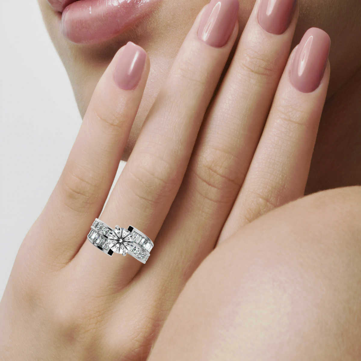 14K White Gold Mira Princess and Baguette Accented Lab Grown Diamond Ring (2 1/5 ct. tw)