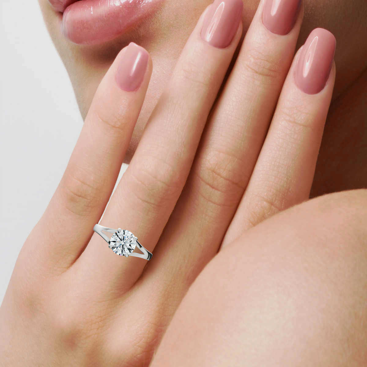 14K White Gold Sierra Spit Shank Solitaire Engagement Ring