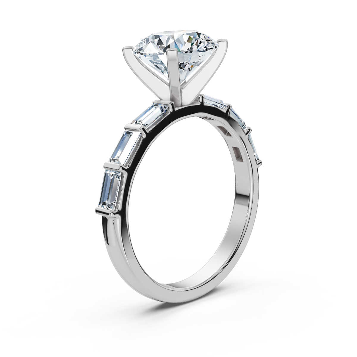 14K White Gold Vivien Baguette Accents Lab Grown Diamond Engagement Ring (4/5 ct. tw)