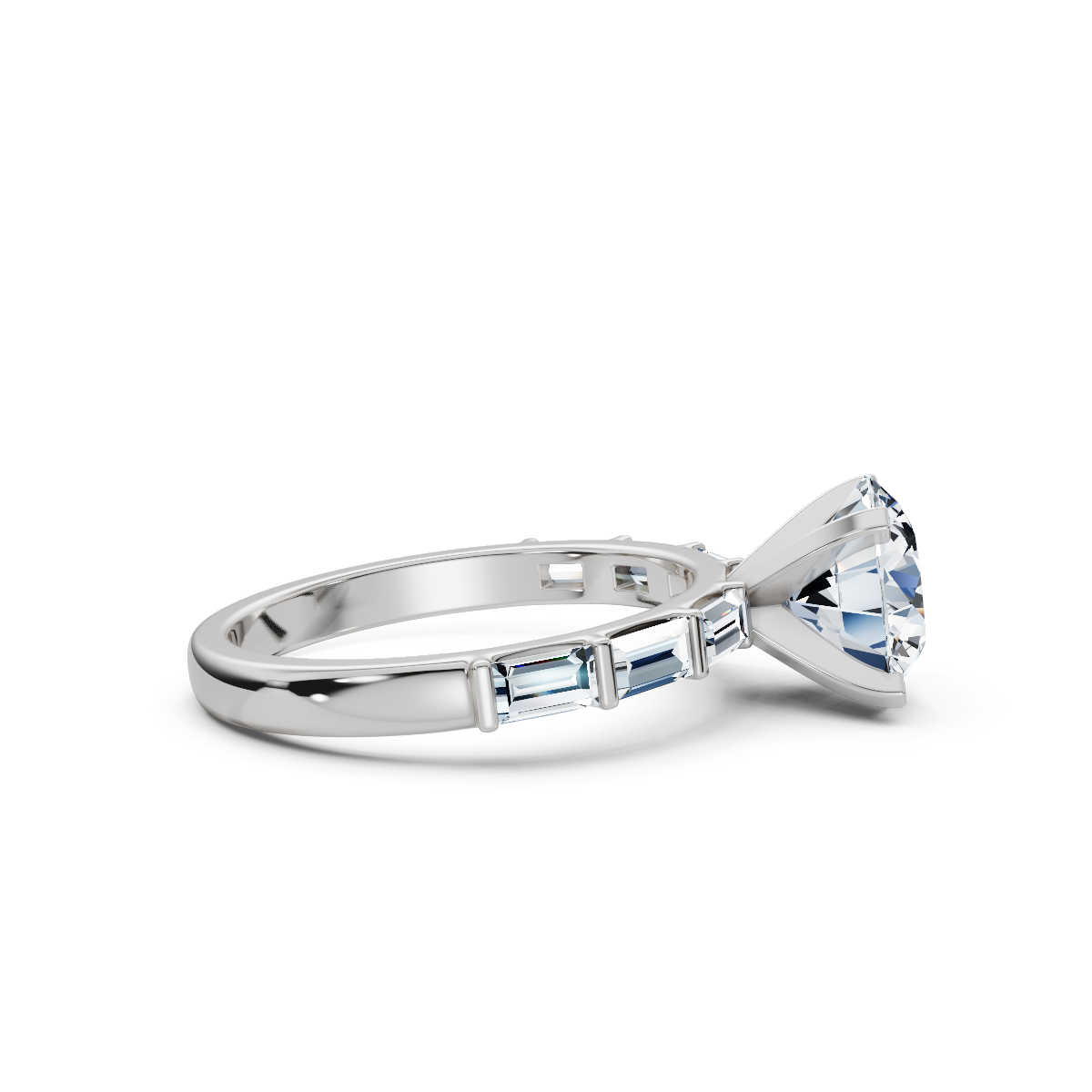 14K White Gold Vivien Baguette Accents Lab Grown Diamond Engagement Ring (4/5 ct. tw)