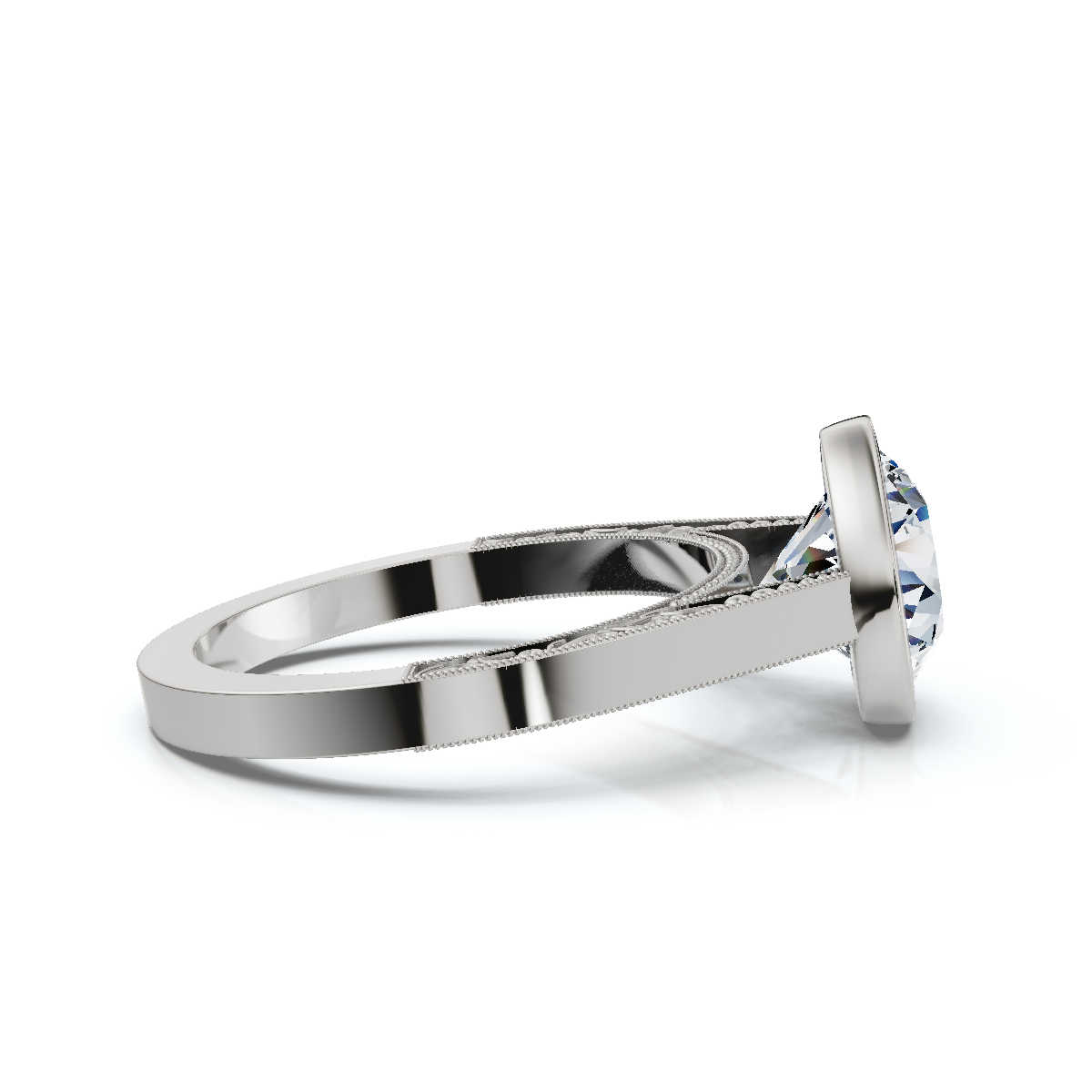 14K White Gold Rosaline Milgrain Detailed Nature Inspired Engagement Ring 