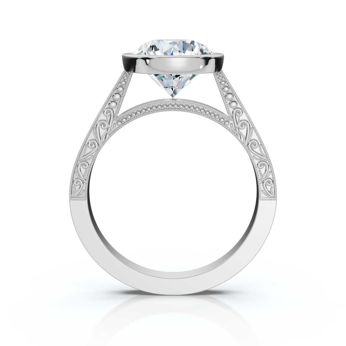 14K White Gold Rosaline Milgrain Detailed Nature Inspired Engagement Ring 