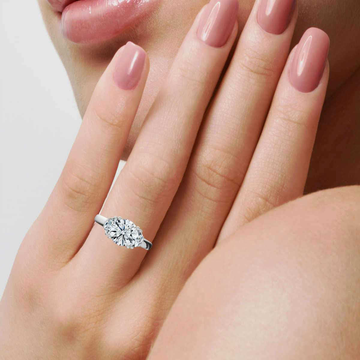 14K White Gold Indigo Three Stone Half Moon Lab Grown Diamond Ring (1.00 ct. tw)