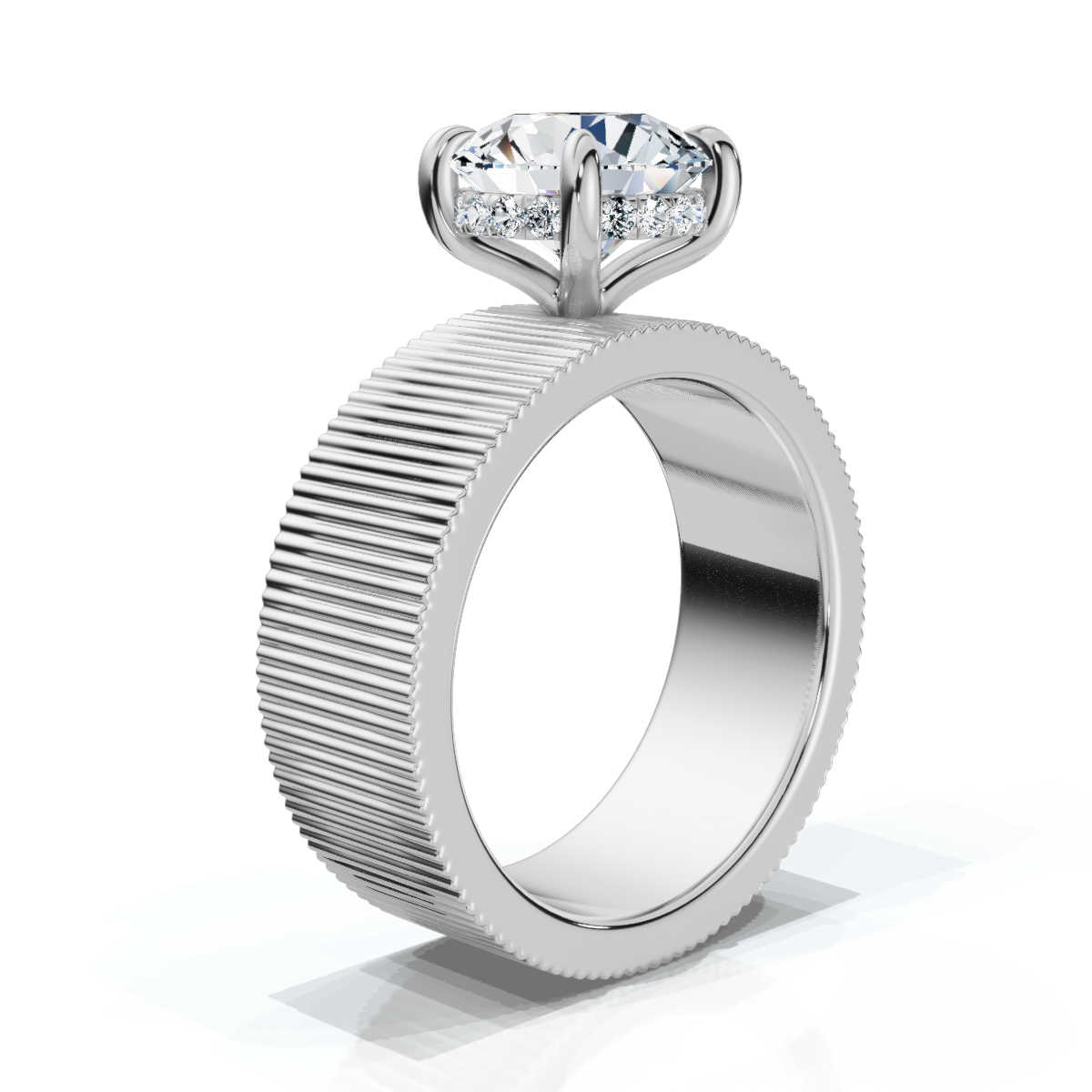 14K White Gold Henrietta Ribbed Lab Grown Diamond Ring (1/10 ct. tw)