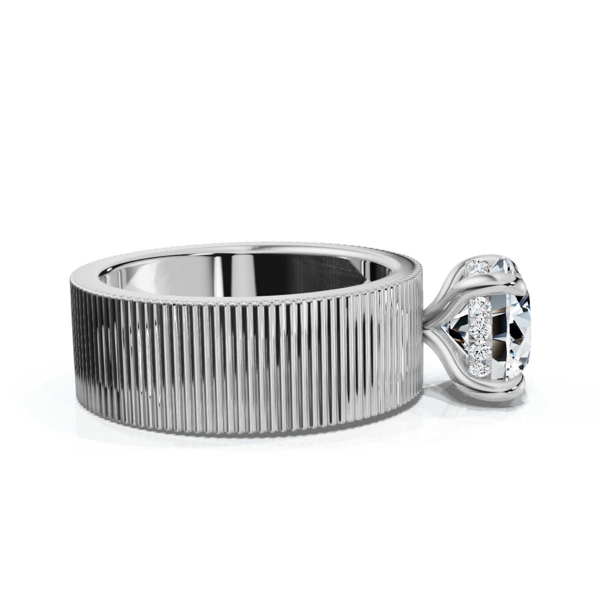 14K White Gold Henrietta Ribbed Lab Grown Diamond Ring (1/10 ct. tw)