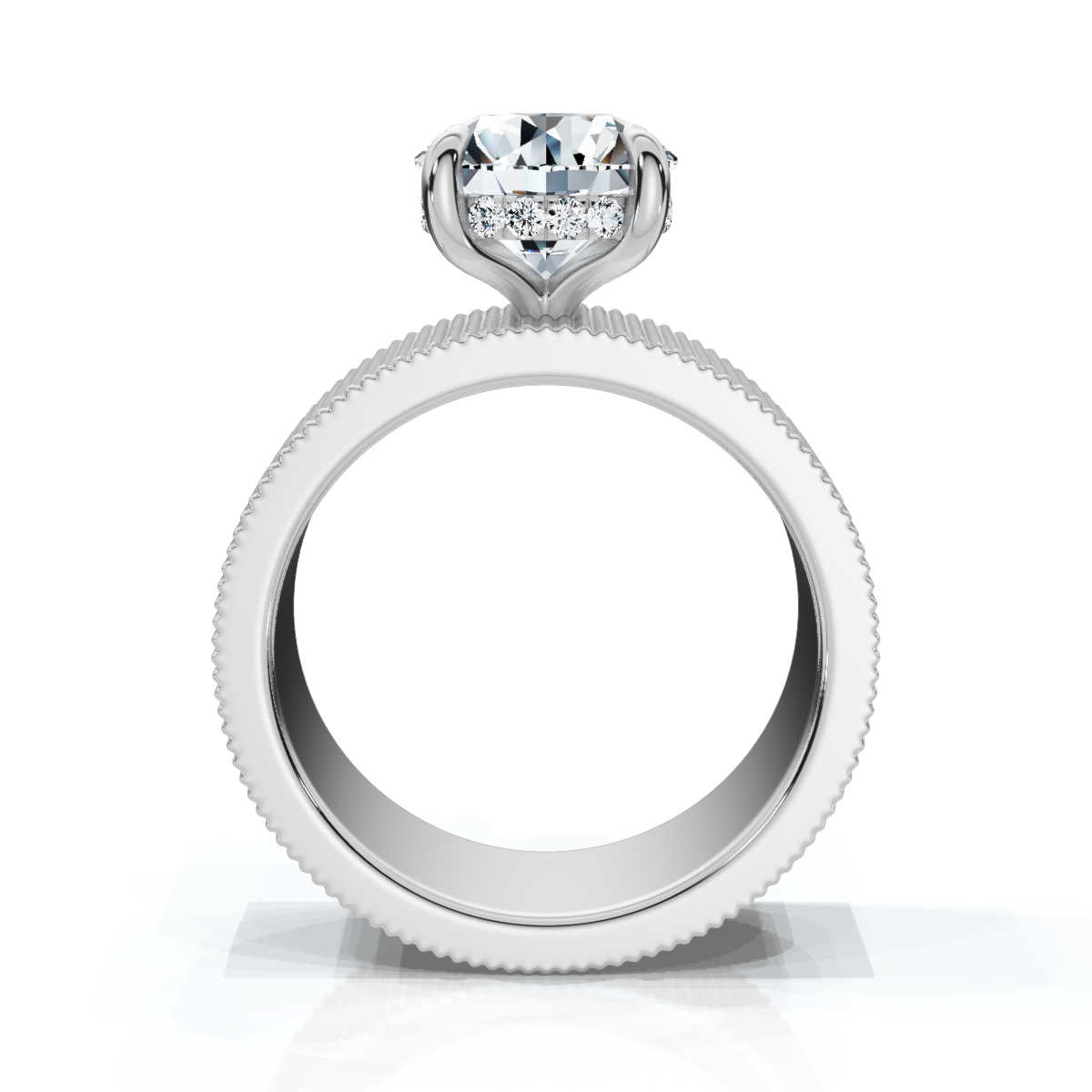 14K White Gold Henrietta Ribbed Lab Grown Diamond Ring (1/10 ct. tw)