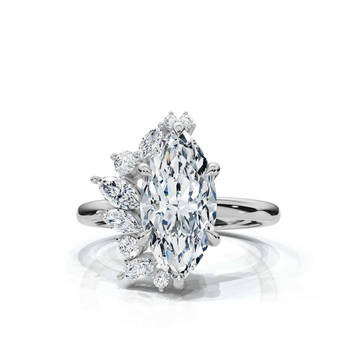 14K White Gold Meadow Nature Inspired Scattered Marquise & Round Lab Grown Diamond Ring (1/3 ct. tw)
