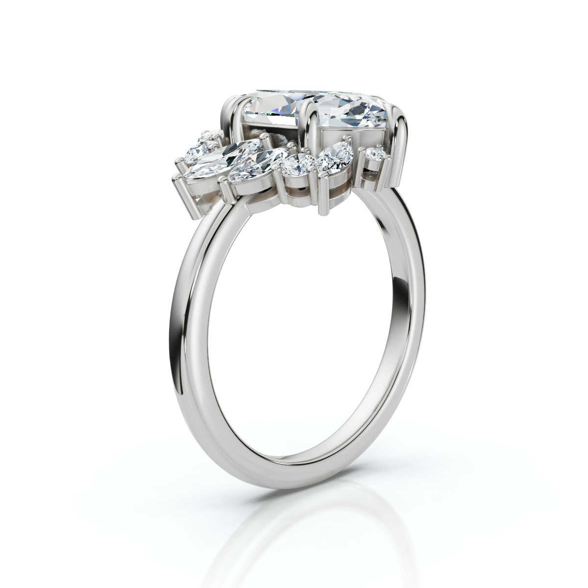 14K White Gold Meadow Nature Inspired Scattered Marquise & Round Lab Grown Diamond Ring (1/3 ct. tw)