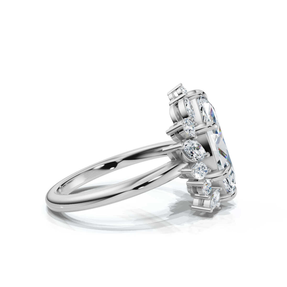 14K White Gold Meadow Nature Inspired Scattered Marquise & Round Lab Grown Diamond Ring (1/3 ct. tw)