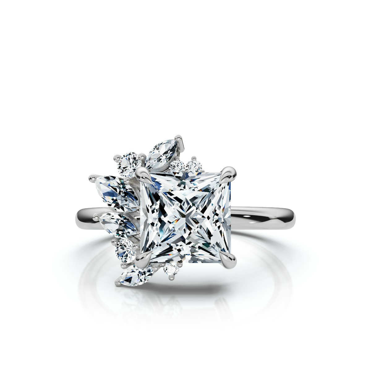 14K White Gold Meadow Nature Inspired Scattered Marquise & Round Lab Grown Diamond Ring (1/3 ct. tw)