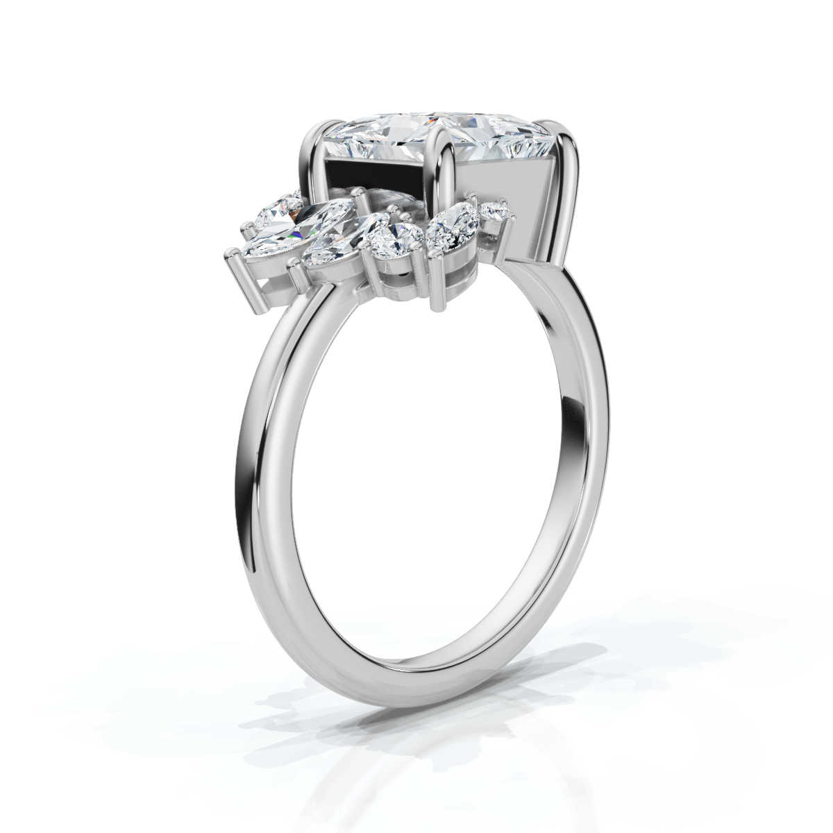 14K White Gold Meadow Nature Inspired Scattered Marquise & Round Lab Grown Diamond Ring (1/3 ct. tw)