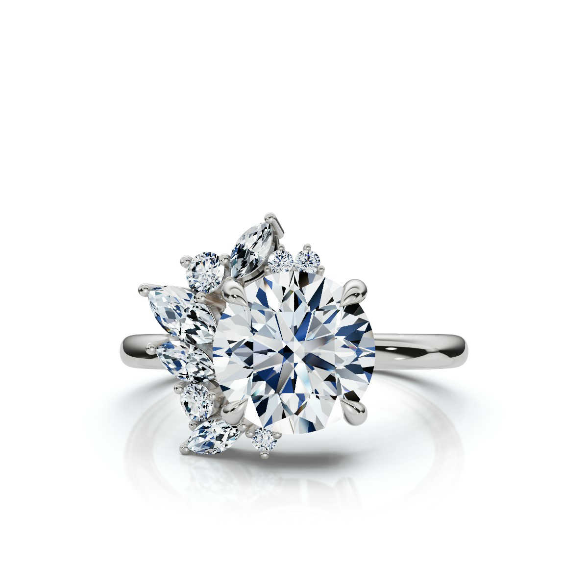 14K White Gold Meadow Nature Inspired Scattered Marquise & Round Lab Grown Diamond Ring (1/3 ct. tw)