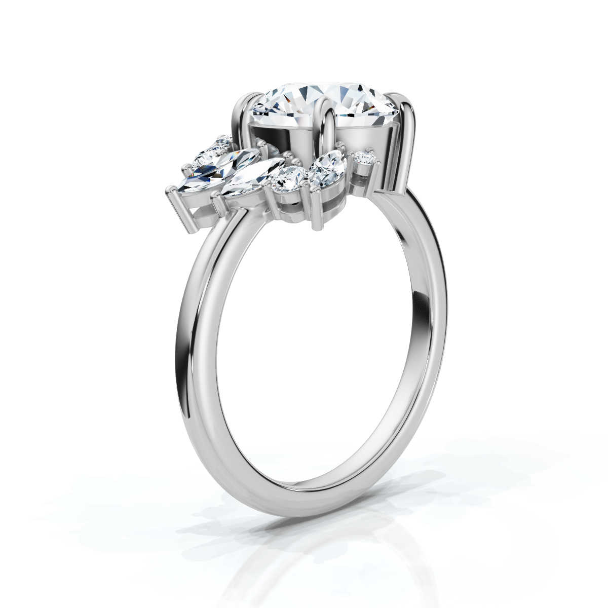 14K White Gold Meadow Nature Inspired Scattered Marquise & Round Lab Grown Diamond Ring (1/3 ct. tw)