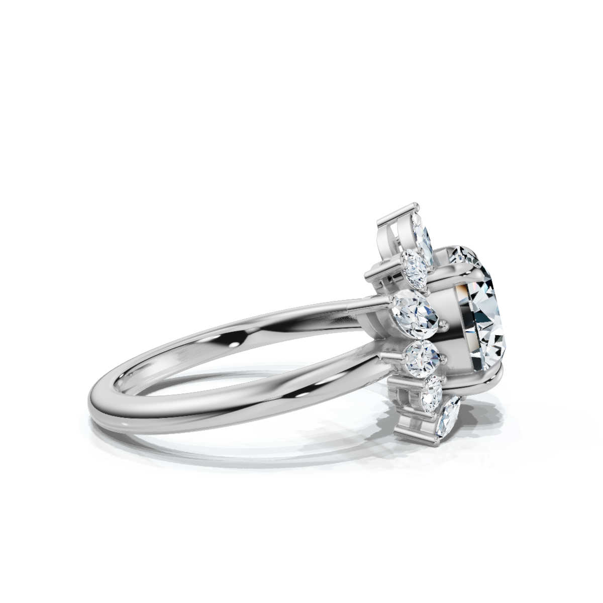 14K White Gold Meadow Nature Inspired Scattered Marquise & Round Lab Grown Diamond Ring (1/3 ct. tw)