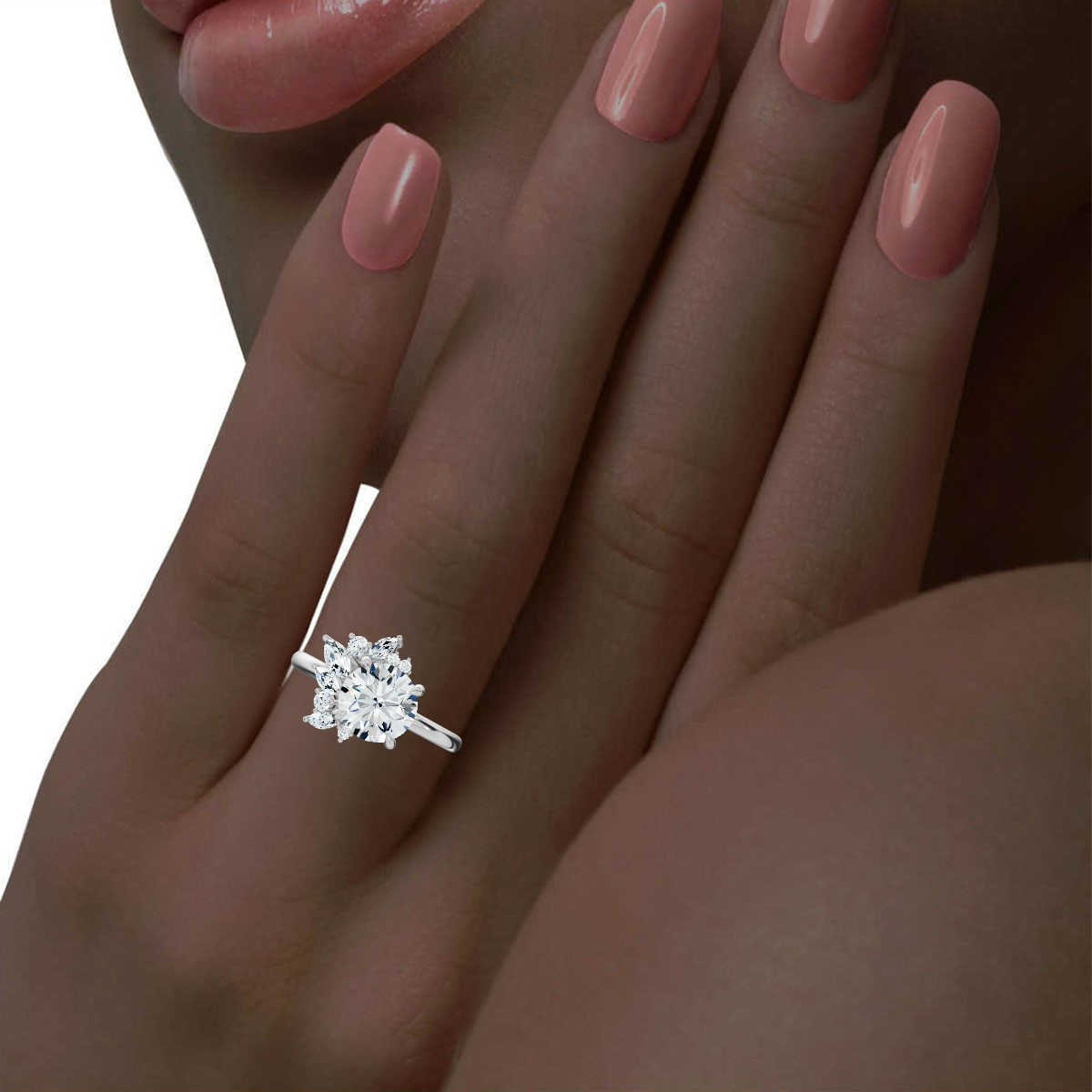 14K White Gold Meadow Nature Inspired Scattered Marquise & Round Lab Grown Diamond Ring (1/3 ct. tw)