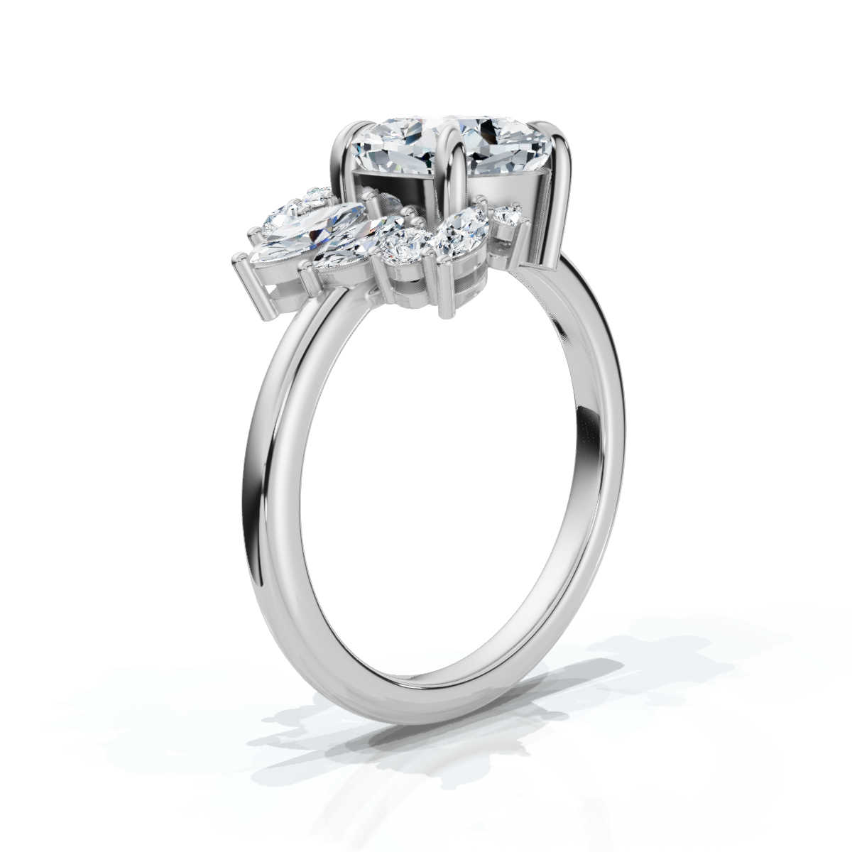 14K White Gold Meadow Nature Inspired Scattered Marquise & Round Lab Grown Diamond Ring (1/3 ct. tw)