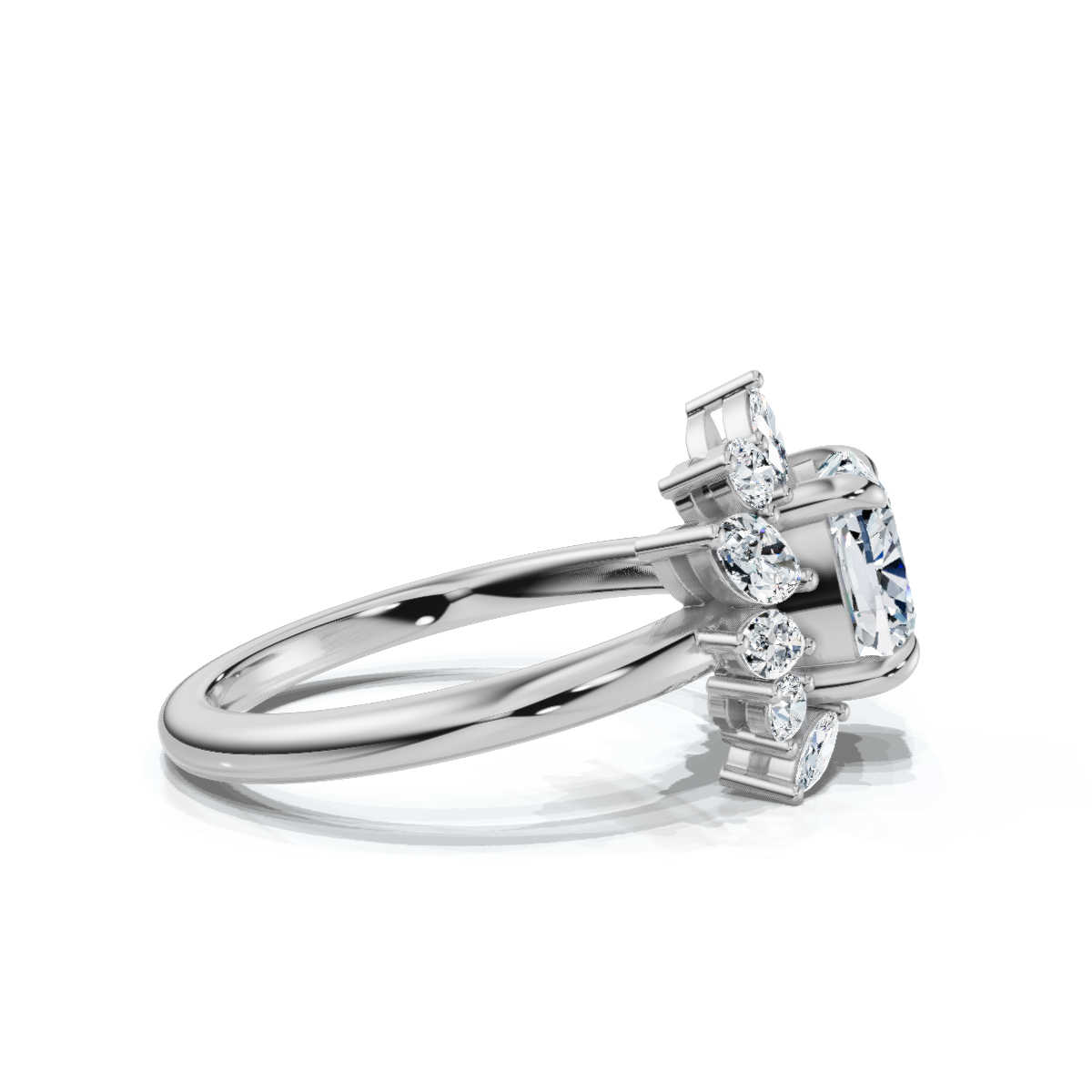 14K White Gold Meadow Nature Inspired Scattered Marquise & Round Lab Grown Diamond Ring (1/3 ct. tw)