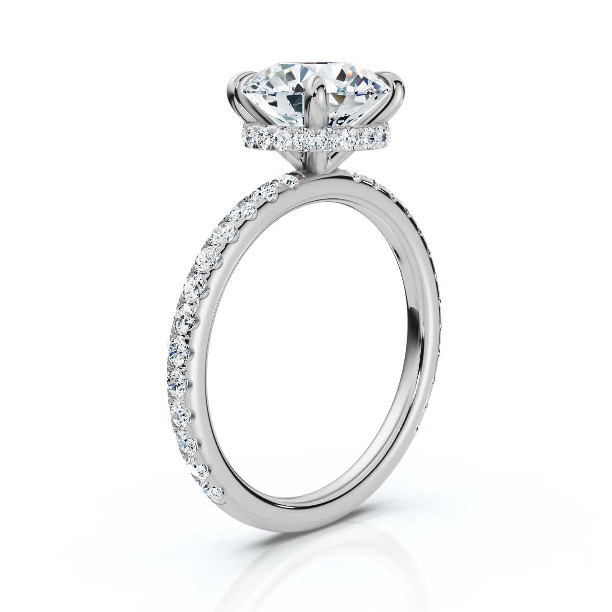 14K White Gold Zephyra Accents Hidden Halo Engagement Ring (1/2 ct. tw)