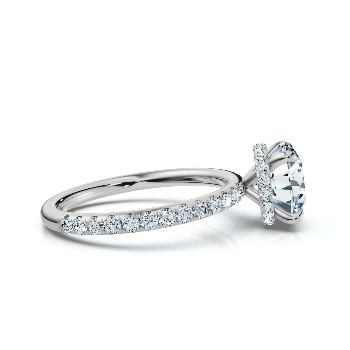 14K White Gold Zephyra Accents Hidden Halo Engagement Ring (1/2 ct. tw)