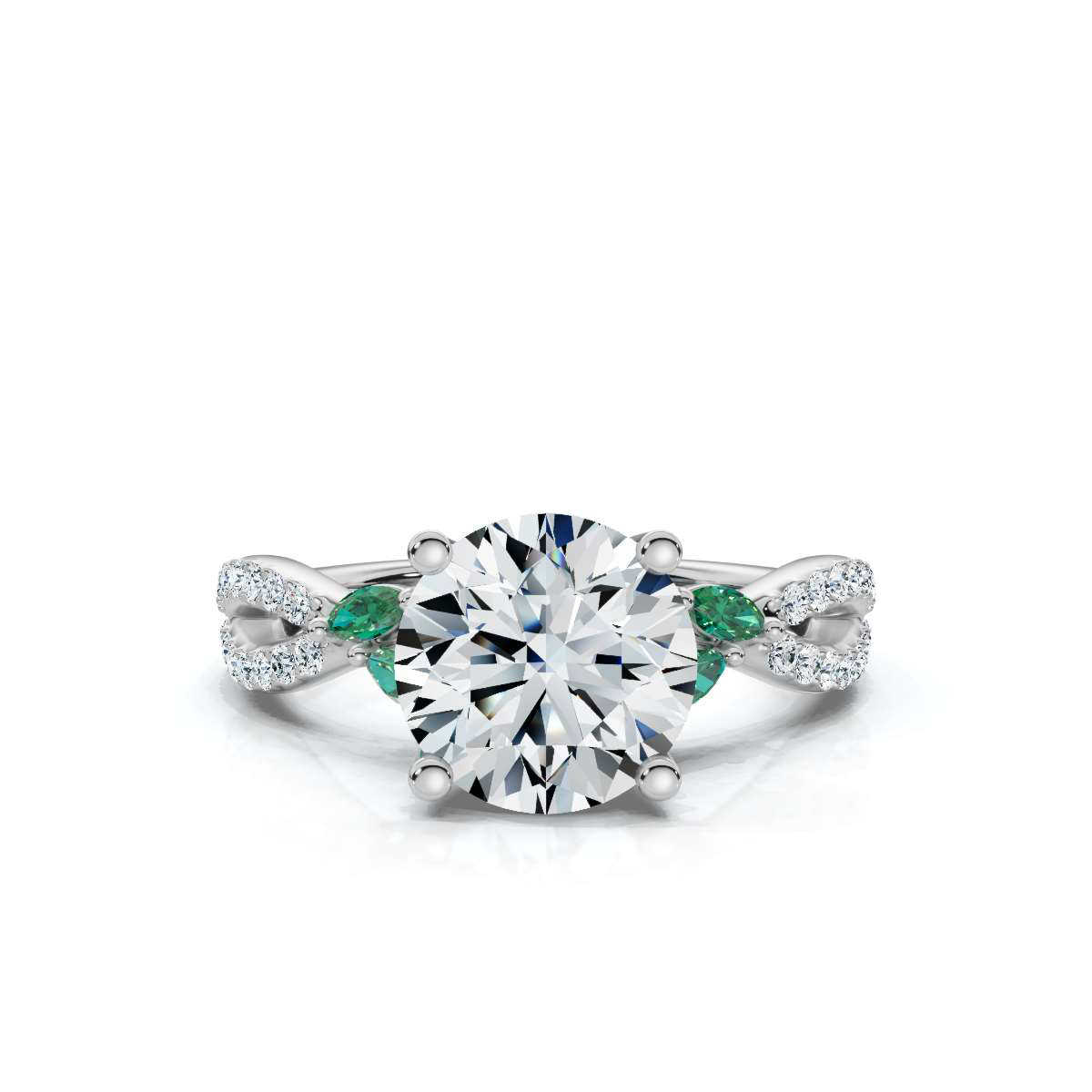 14K White Gold Amadee Green Emerald Marquise Accents Lab Grown Diamond Ring (1/4 ct. tw)