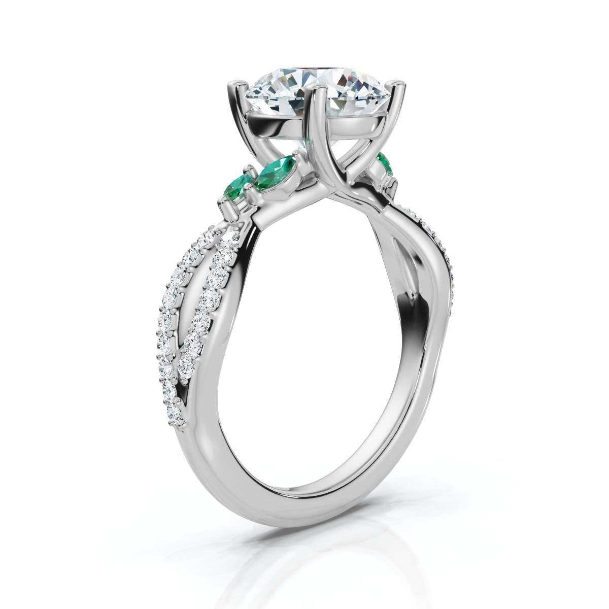 14K White Gold Amadee Green Emerald Marquise Accents Lab Grown Diamond Ring (1/4 ct. tw)
