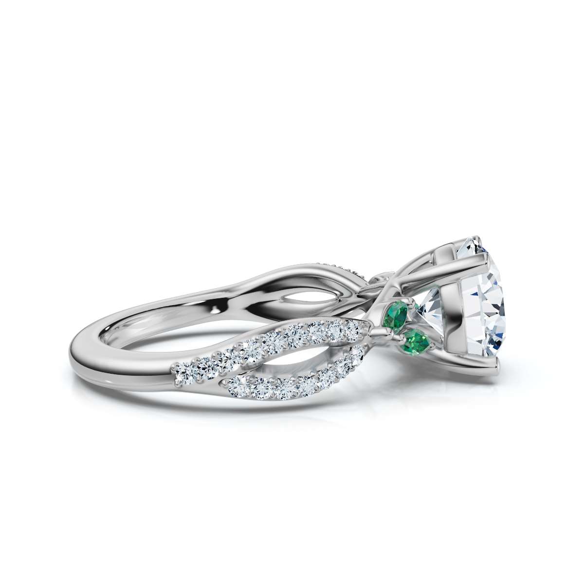 14K White Gold Amadee Green Emerald Marquise Accents Lab Grown Diamond Ring (1/4 ct. tw)