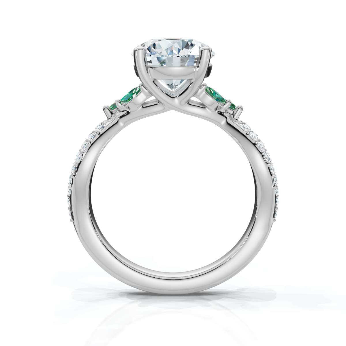 14K White Gold Amadee Green Emerald Marquise Accents Lab Grown Diamond Ring (1/4 ct. tw)