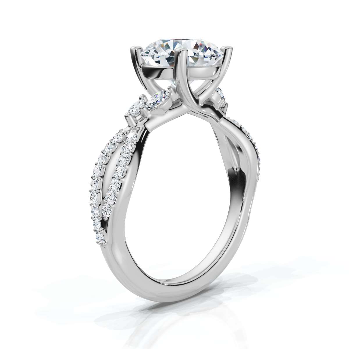 14K White Gold Amadee Marquise and Round Accents Lab Grown Diamond Ring (1/4 ct. tw)