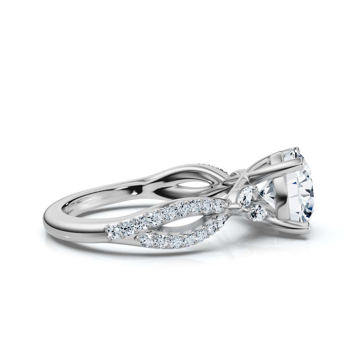14K White Gold Amadee Marquise and Round Accents Lab Grown Diamond Ring (1/4 ct. tw)