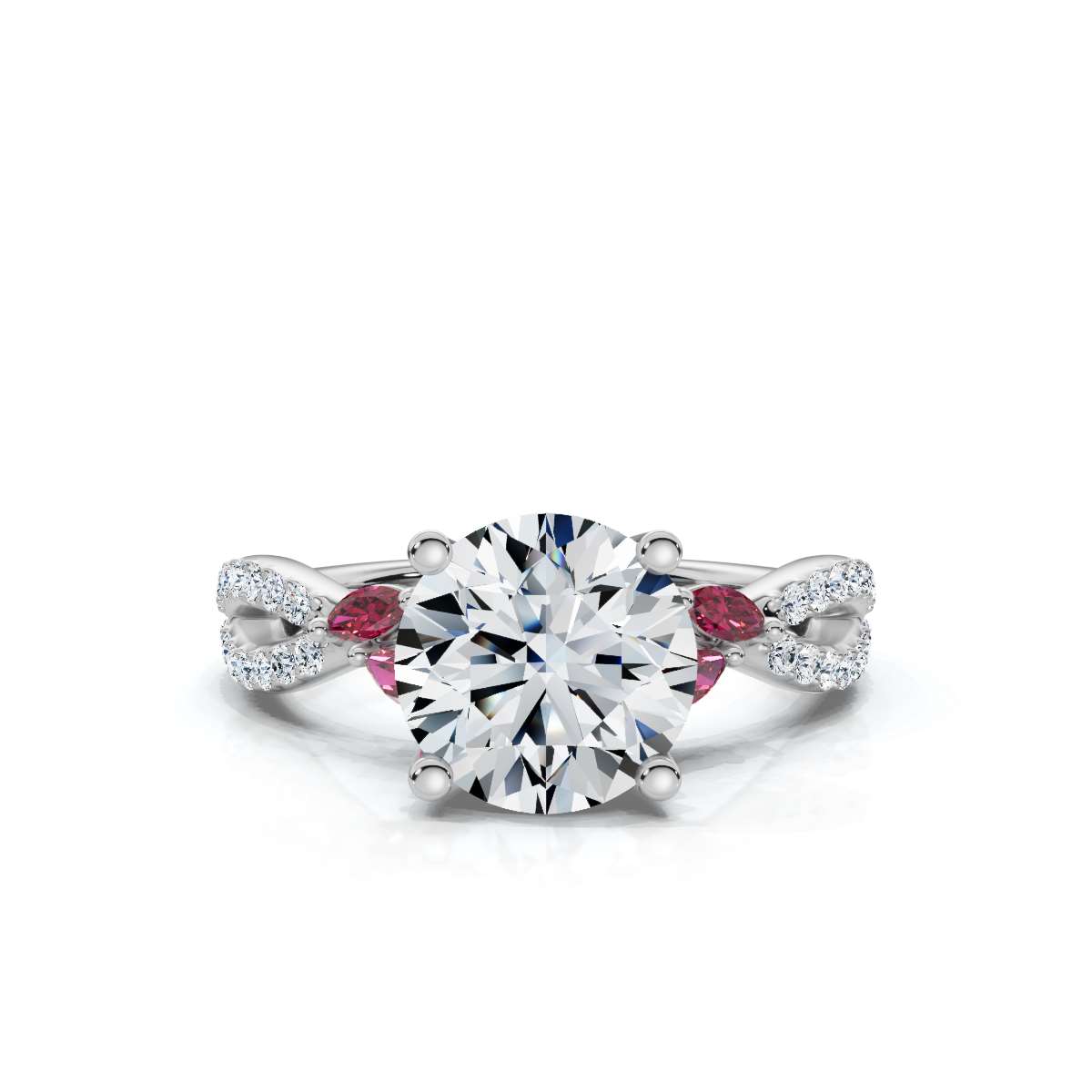 14K White Gold Amadee Ruby Marquise Accents Lab Grown Diamond Ring (1/4 ct. tw)