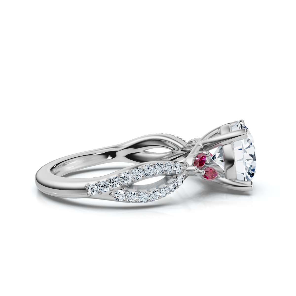 14K White Gold Amadee Ruby Marquise Accents Lab Grown Diamond Ring (1/4 ct. tw)