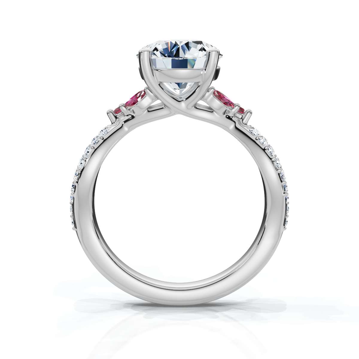 14K White Gold Amadee Ruby Marquise Accents Lab Grown Diamond Ring (1/4 ct. tw)