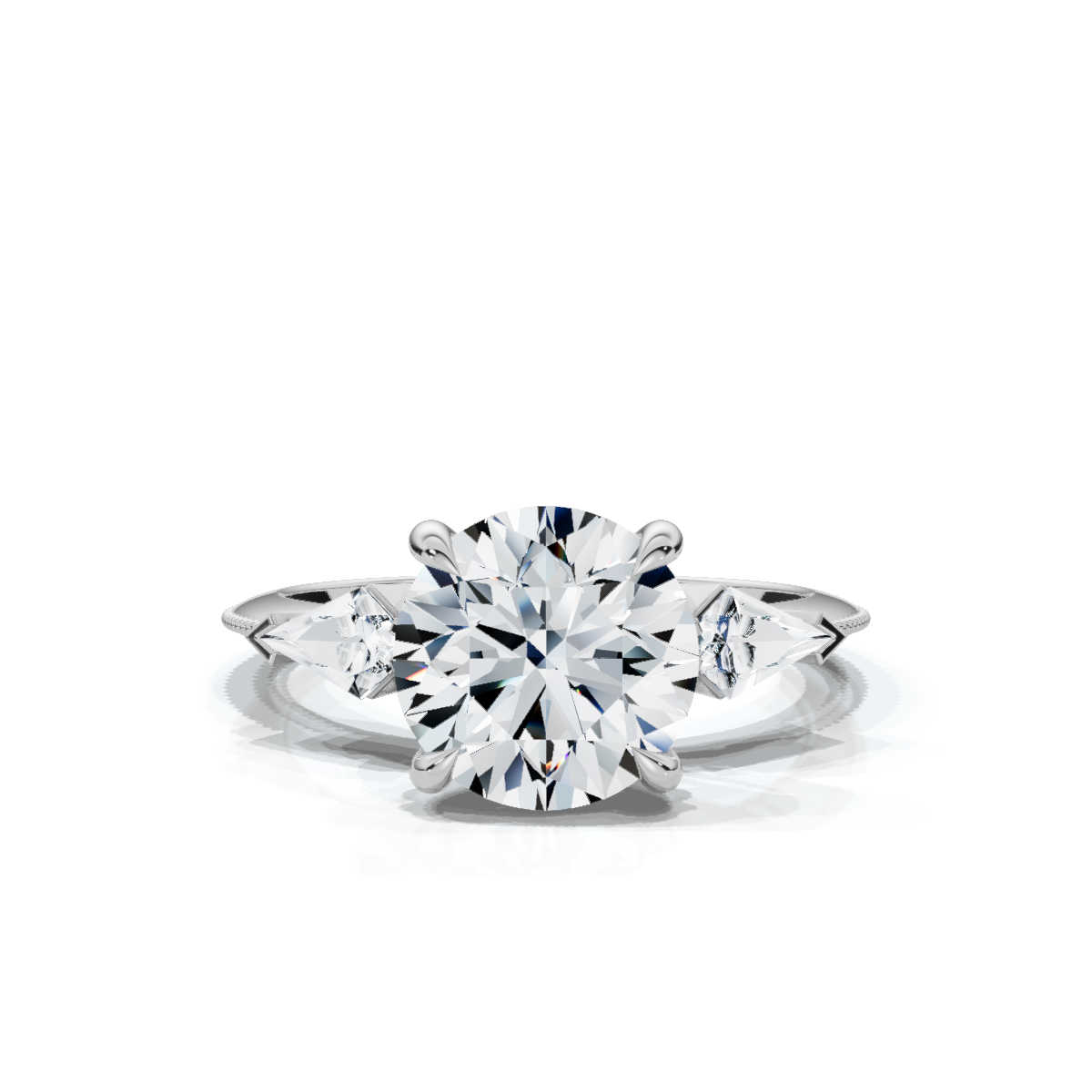 14K White Gold Patsy Milgrain Three Stone Kite Lab Grown Diamond Ring (1/5 ct. tw)