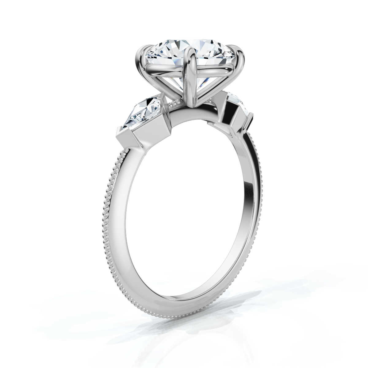 14K White Gold Patsy Milgrain Three Stone Kite Lab Grown Diamond Ring (1/5 ct. tw)