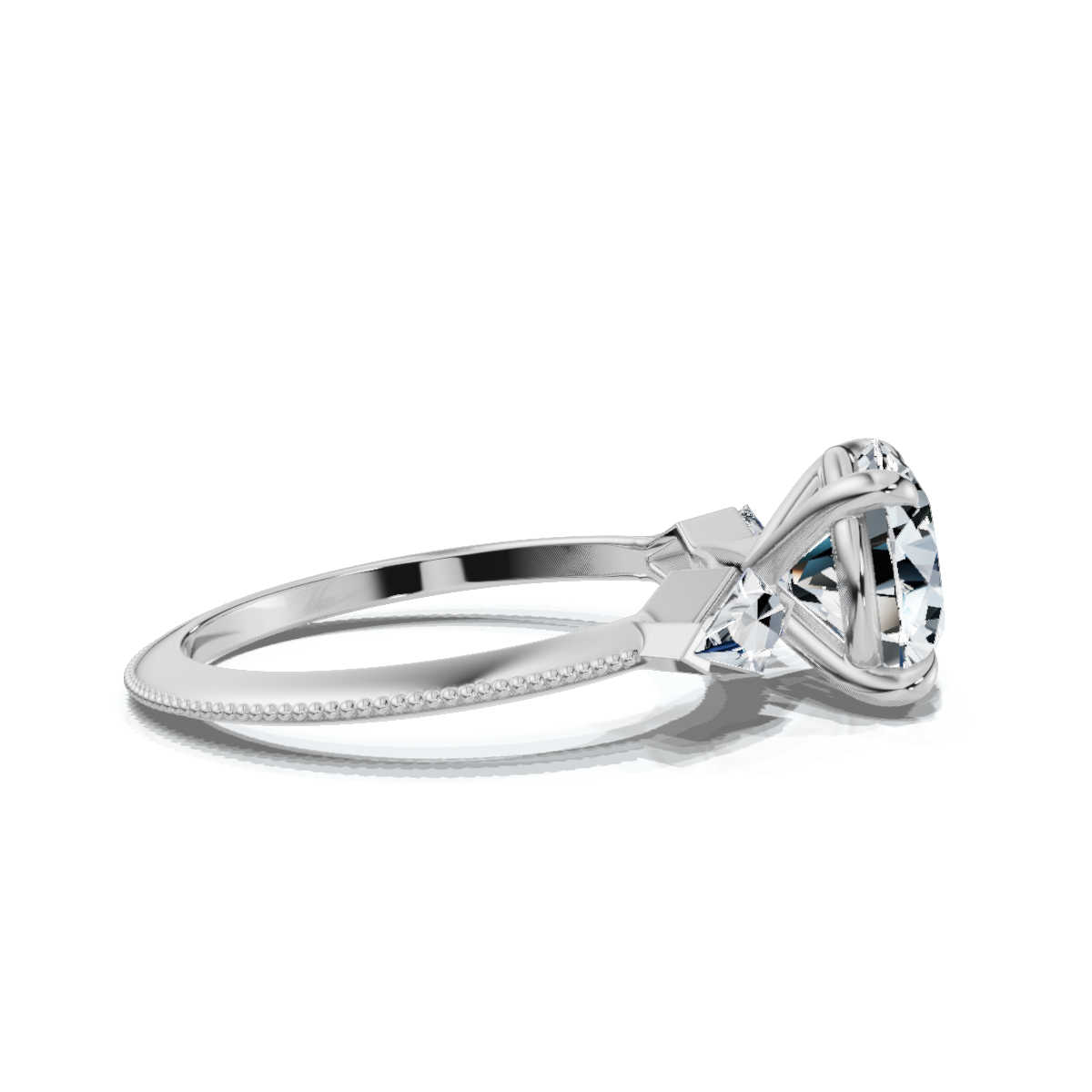 14K White Gold Patsy Milgrain Three Stone Kite Lab Grown Diamond Ring (1/5 ct. tw)