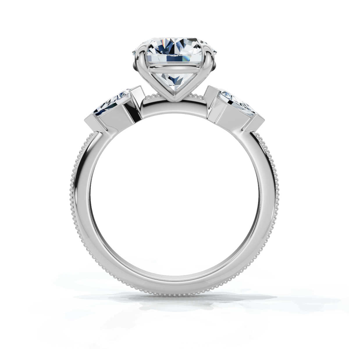 14K White Gold Patsy Milgrain Three Stone Kite Lab Grown Diamond Ring (1/5 ct. tw)
