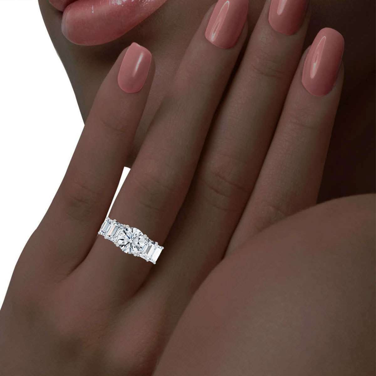 14K White Gold Fable Five Stone Emerald Lab Grown Diamond Ring (2 1/2 ct. tw)
