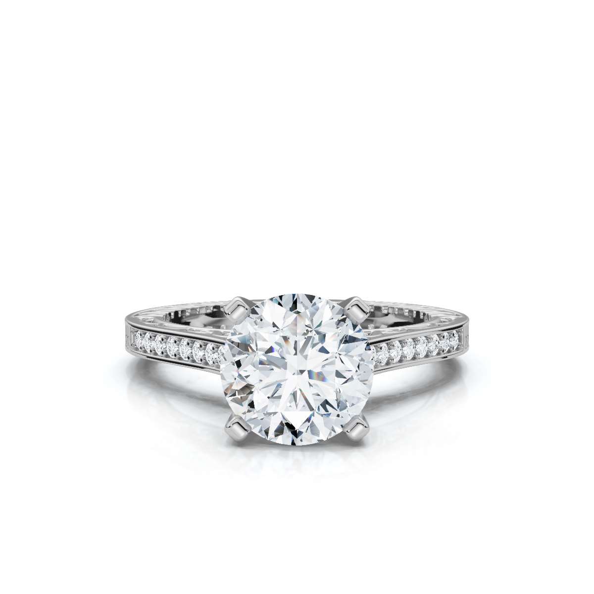 14K White Gold Calantha Filigree Accents Lab Grown Diamond Ring (1/10 ct. tw)